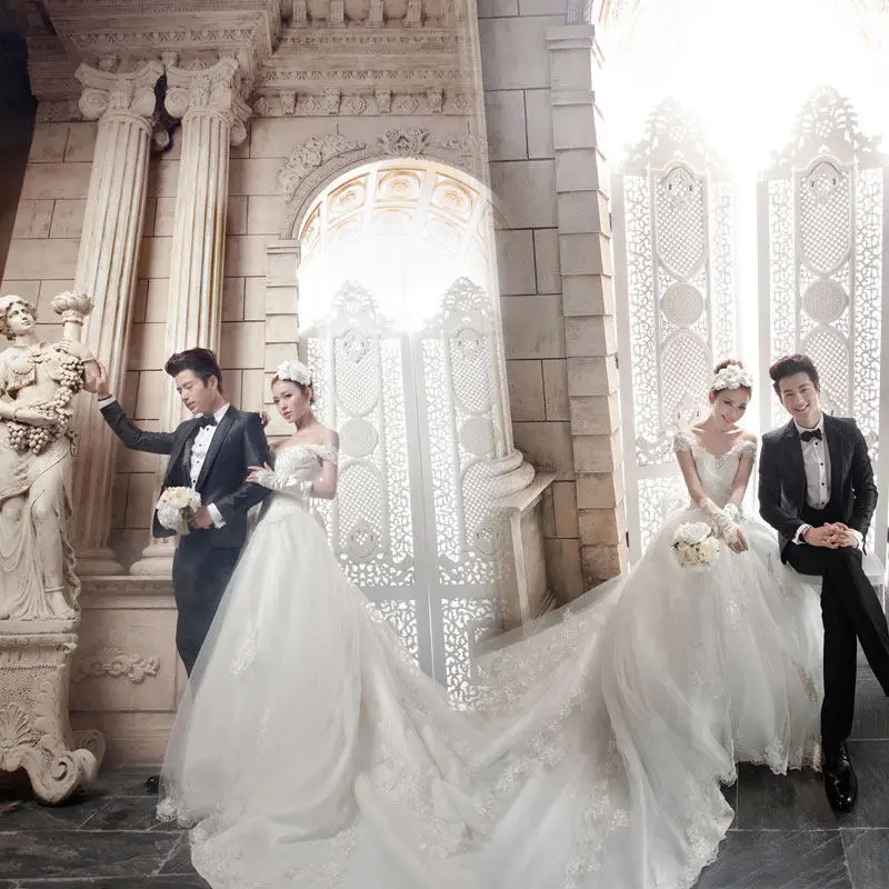 Великолепное Кружевное Свадебное платье трапециевидной формы с аппликацией в виде часовни роскошное свадебное платье с вырезом «Лодочка» пикантное свадебное платье с большим бантом Vestido De Noiva