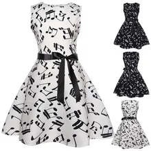 Винтажное платье принцессы без рукавов с принтом в виде нот для девочек, платье для выпускного бала, Детские платья для девочек, юбка, платье# G10