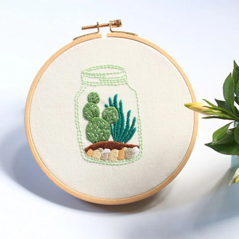 Full Range of Embroidery Starter Kit with Pattern,UNIME Cross Stitch Kit  Including Embroidery Cloth with Plant Pattern, Bamboo Embroidery Hoop,  Color