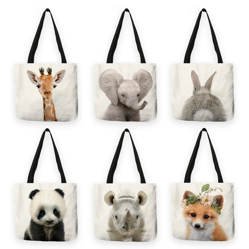 B13016 Cute Animal Series Panda Koala Elephant Print Women Handbag Casual Tote Shopping Bag Large Capacity