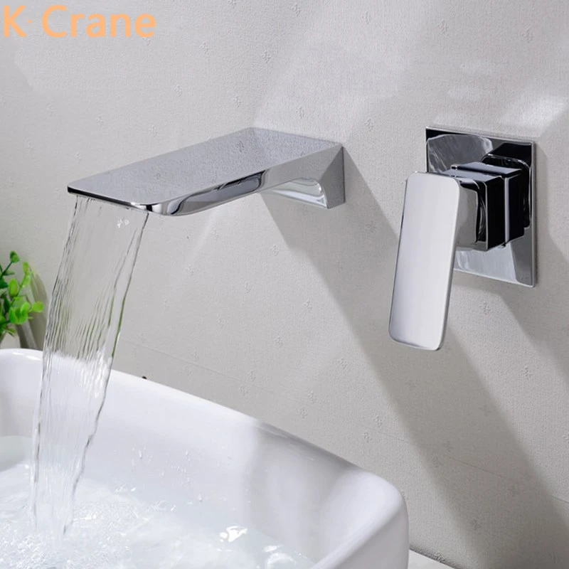 Waterfall Bathroom Faucet Wall Concealed Mounted Basin Taps Hot Cold