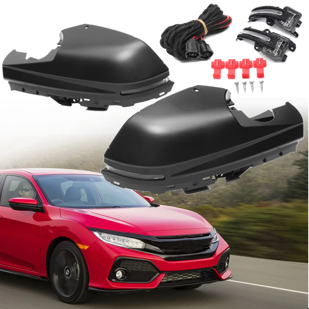 

2Pcs Door Side Rear View Mirror Cover With Replacement Blinker Turn Signal Light For Honda Civic 10th 4 Door Sedan 2016-2018