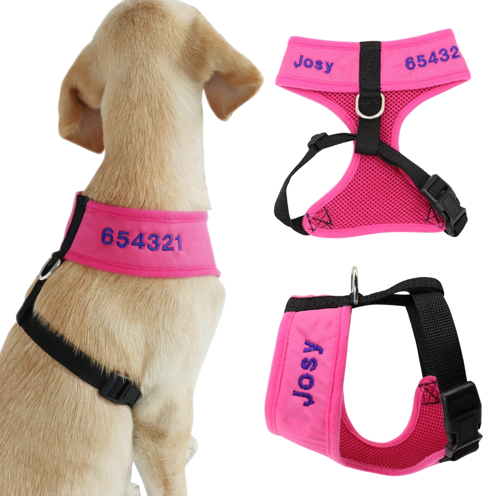 

Custom Nylon Dog Harness Breathable Embroidered Dogs Vest Harnesses Mesh Padded For Small Large Dogs French Bulldog