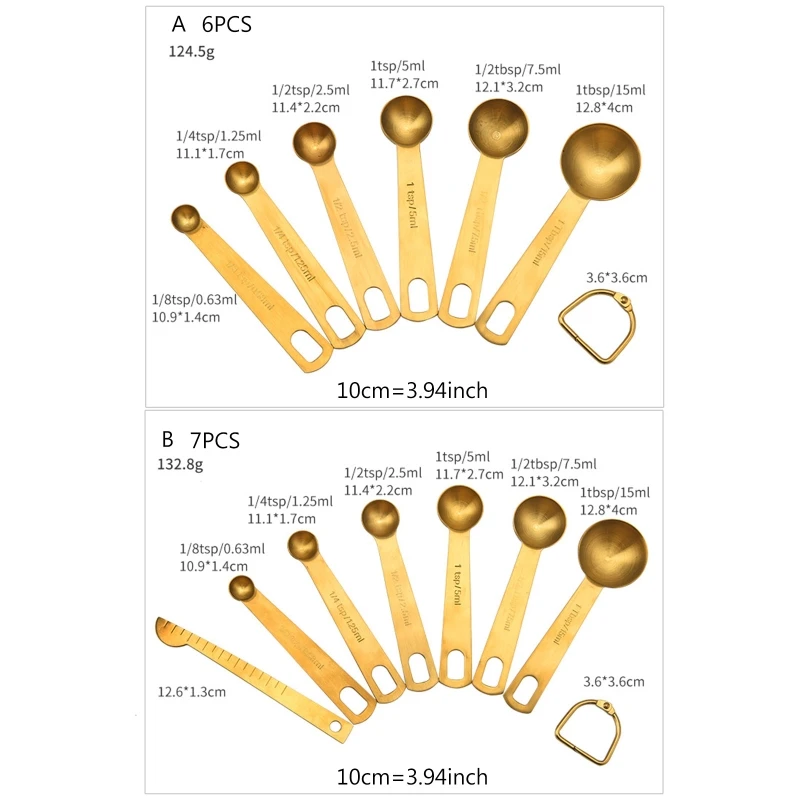 6/7pcs Measuring Spoons Stainless Steel Seasoning Coffee Tea Measure Scoop with Scale Bakery Tool