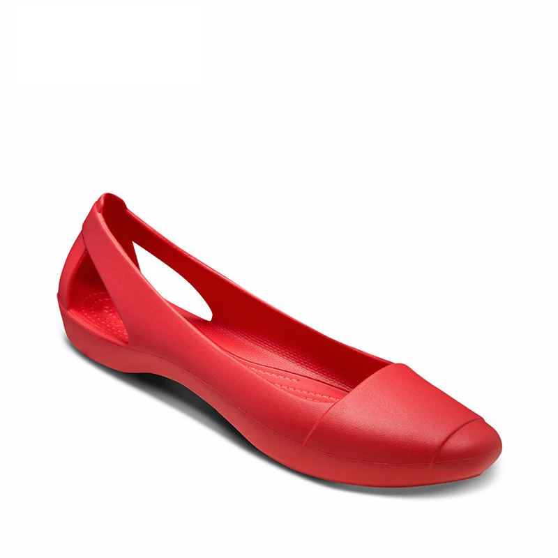

CROCS Spring Summer Women Outdoor Sandals Slip on Wild Flat Shoes for Female Round Toe crocs-shoes Women Black Red