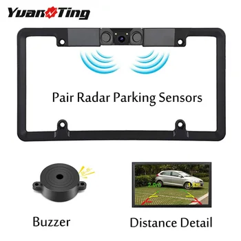 

YuanTing License Plate Camera Waterproof 3 in 1 Car License Plate Frame Parking Sensor Radar Rearview Reverse Backup Camera 2LED