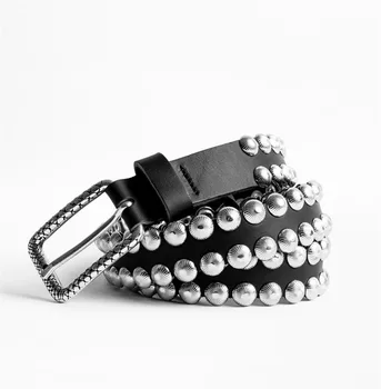 

Fashion Black Fashion COW leather belt OVERALL studded WOMAN Buckle Belts 2020 ROCK BELTS