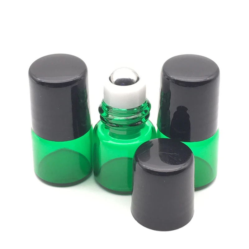 100pcs Refillable Empty 1ml Green Roller Glass Bottle for Essential Oil Perfume Roll-On Vials Deodorant Containers