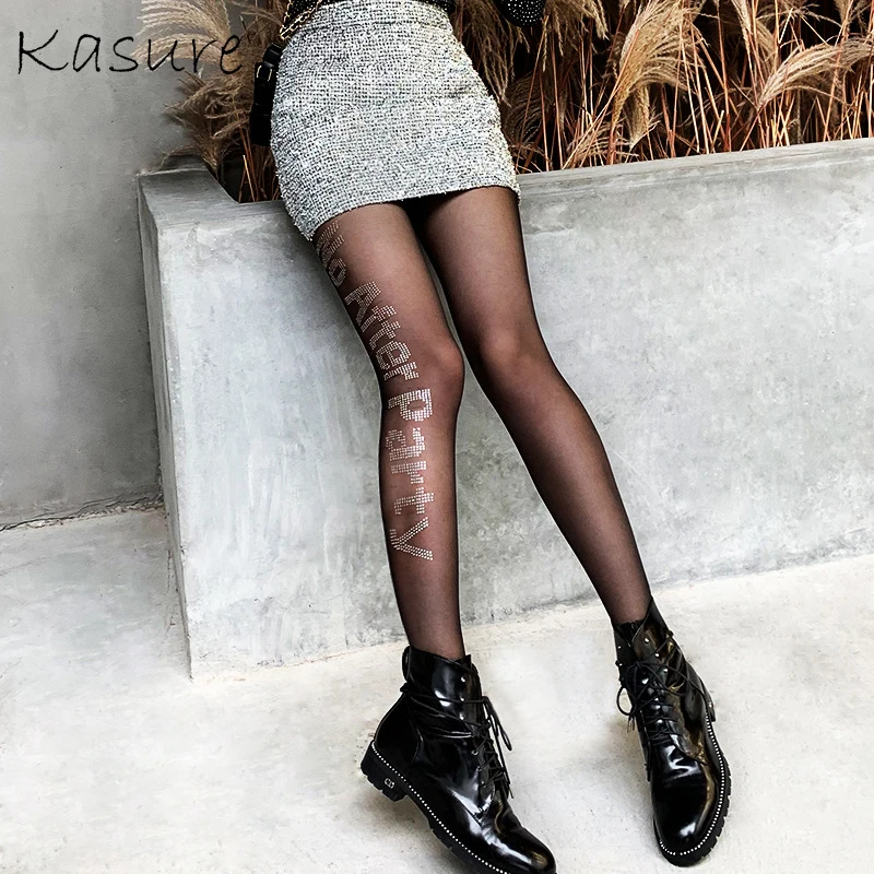 Женские сетчатые колготки KASURE сексуальные с блестящими кристаллами нейлоновые