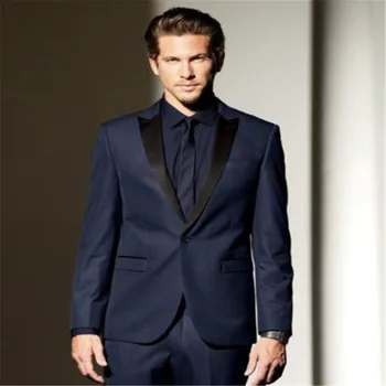 

New Men’s Suit Blue Notched Lapel Groom Tuxedos Groomsmen Smolking Noivo Terno Slim Fit Easculino Evening Suits For Men