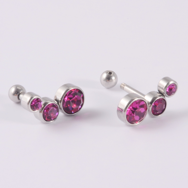 Flat CZ Gem Opal Lip Labret Stud Piercing Internall Thread Ear Tragus Cartilage Helix Stud Earring Body Jewelry