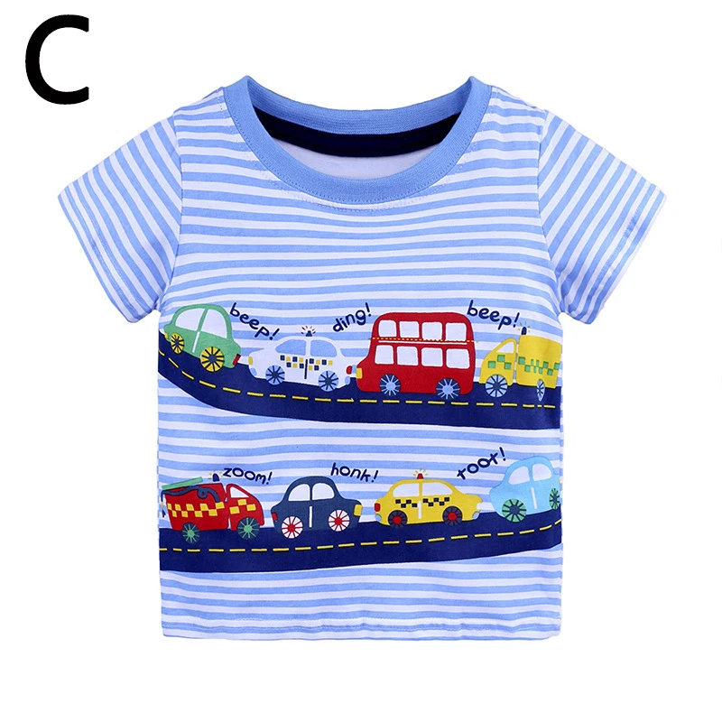 Cartoon Animal Print Baby Kids Boys Cotton Tops Short Sleeves T-shirt Summer