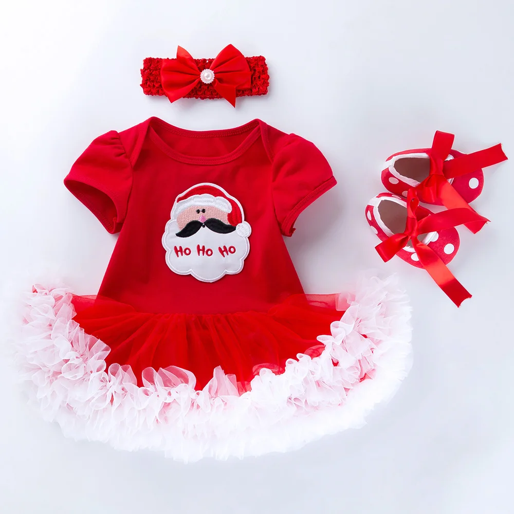 Новая одежда принцессы с рисунком; рождественское красное платье с короткими рукавами и юбкой; Одежда для новорожденных девочек; Комплект для малышей; юбка-пачка