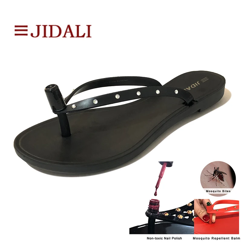 JIDALI/Модная обувь; женские сандалии; нетоксичный лак для ногтей или Противомоскитный бальзам; Летние вьетнамки из ПВХ с кристаллами; размеры 36-39 - Цвет: Mosquito Balm