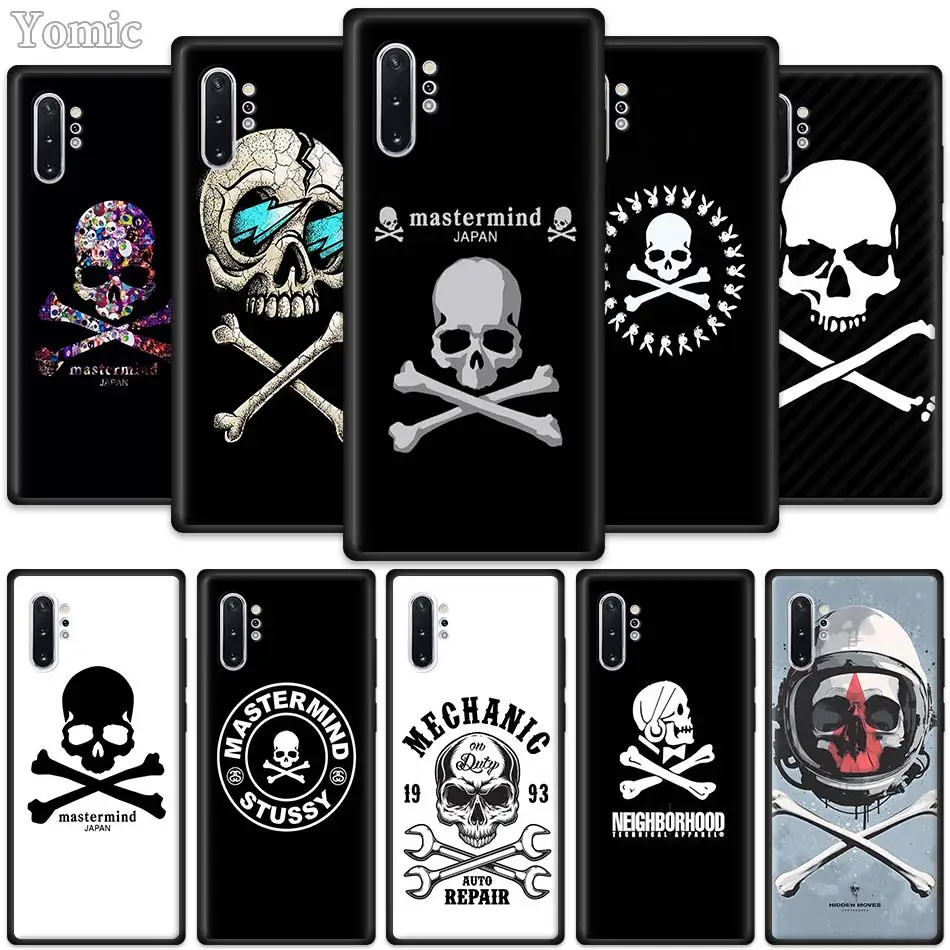 

Japanese mastermind Skull Case for Samsung Galaxy Note 10 5G M40 M30 M20 S10 Plus A50 A70 Black Silicone Phone Cover