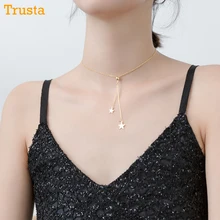 Trusta 925 пробы Серебряные ювелирные изделия двойной звезды короткое ожерелье Цепочки и ожерелья милые Днем рождения подарок для девочки леди DS1528