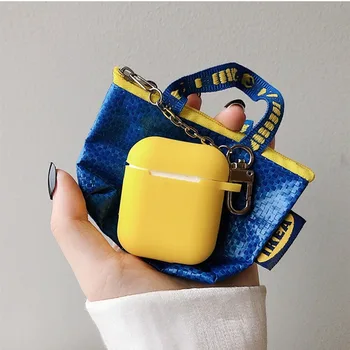 

New Woven Handbag Earphone Case for Apple AirPods 1 2 Cover Portable Candy Colors Silicone Bluetooth Headphone Cover with Chain