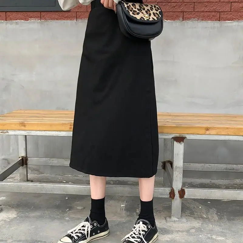 2 Colors Autumn High Waist Straight Skirts Empire Womens Casual Solid Color High Waist Long Pencil Skirts Womens