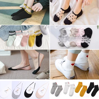 

Breathable Cotton Socks Slippers Invisible Boat Socks Transparent Silk Summer Mesh Lace Low Cut Ankle Socks Women Short Female