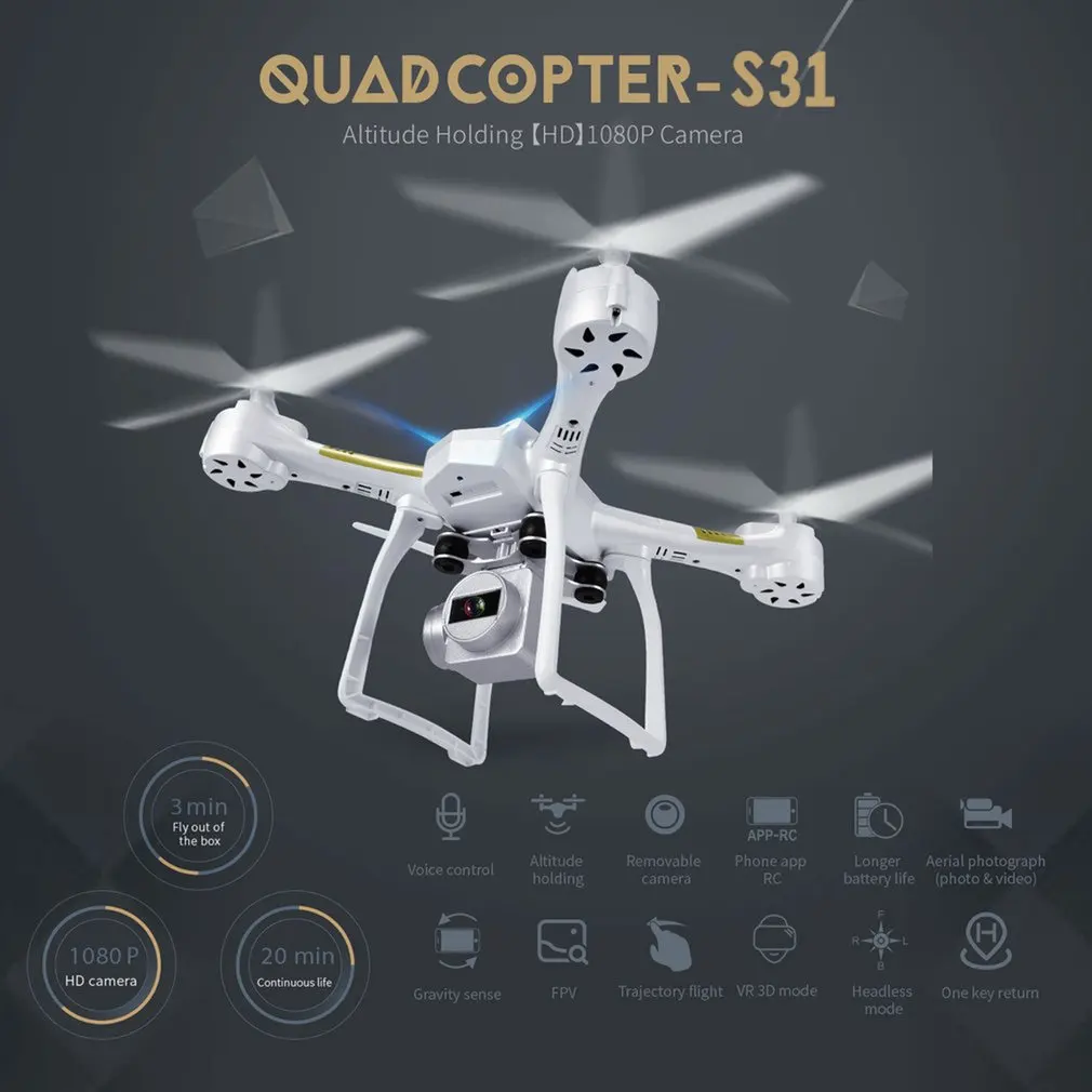 S31 Mini drone Quadcopter RC drone with 1080P Camera Long Endurance One Key Return Altitude Holding Headless Mode 6 Axis Gyro