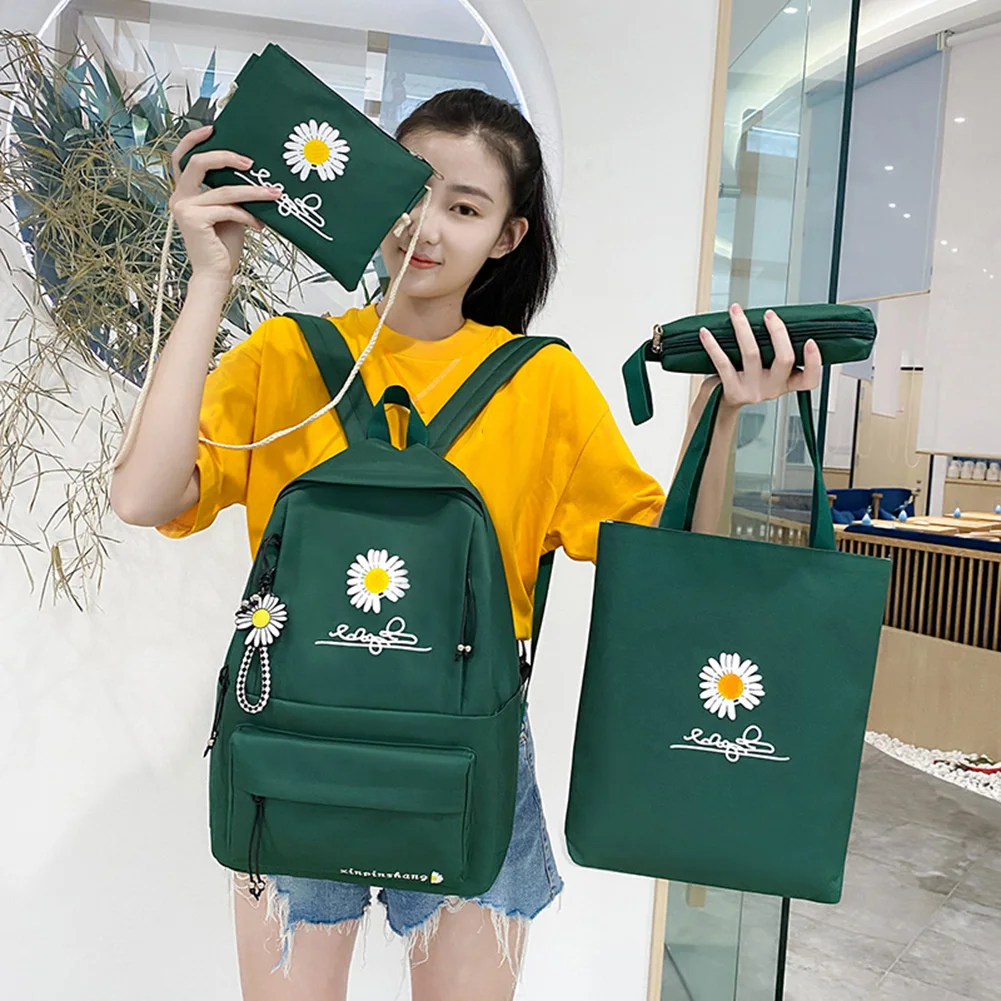 4pcs/Set Preppy Style Daisy Print Backpacks Canvas School Rucksack Teenager Girls Travel Mochila Shoulder Bags Students Clutches children backpack children bag
