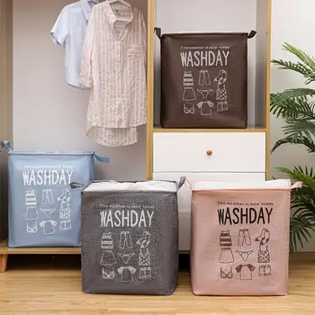 

Large Capacity Clothes Storage Bag Cotton Linen Portable Folding Bag Fabric Storage Bucket Clothing Laundry Basket Organizer New