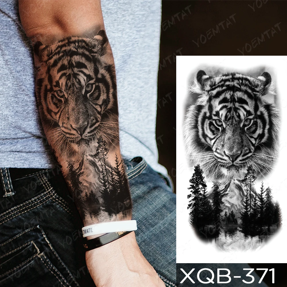 Tattoo Sticker Tiger Lion Wolf Waterproof Temporary Tattoo Sticker For Men Tribal Transfer Flash Tatoo Arm Sleeve Body Art Fake Tattoos Women