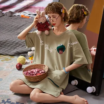 

Comfortable night skirt thin section summer women's cartoon cute printing sweet loose large size short-sleeved schoolgirl