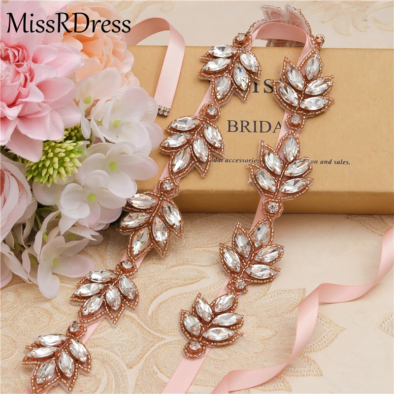 

MissRDress Wedding Belt Crystal by hand Bridal Belt Sash Rhinestones Wedding Sash Rose Gold Crystal Bridal Dresses belt JK870