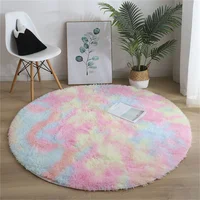 Rainbow Fluffy Round Rug Carpets Living Room Decor Faux Fur Rugs Kids Room Long Plush Rugs for Bedroom Shaggy Rug Modern Mats 1