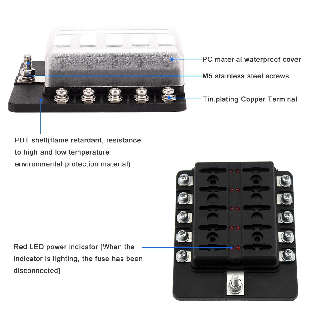 10 способ лезвия предохранителя держатель предохранителей красный светодиодный индикатор 10 шт. предохранители 10 шт. клеммы для автомобиля морской караван грузовик 12 В 24 В