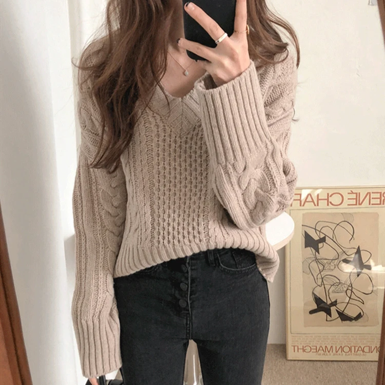 Colorfaith Для женщин пуловеры; свитеры Вязание осень-зима теплый однотонный корейский стиль Женская Повседневная Свободная Топы SW9081