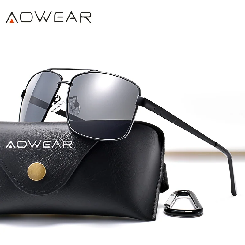 Мужские солнцезащитные очки AOWEAR 2019 металлические квадратные поляризационные с