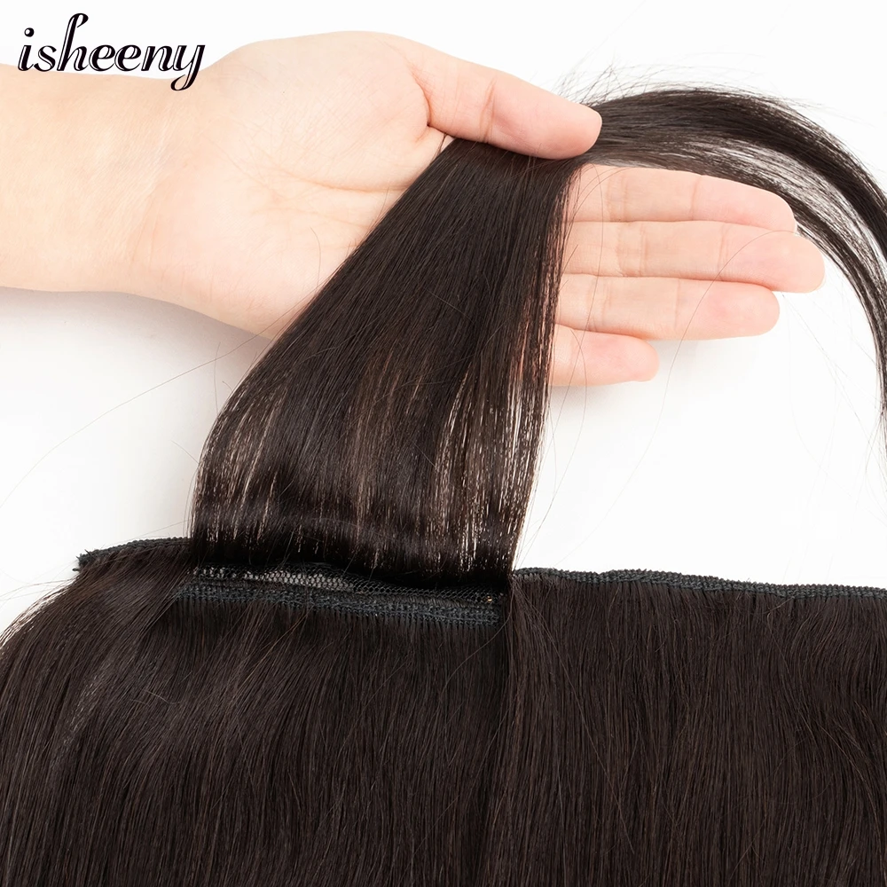 Isheeny Clip In One Piece Brazilian Hair Clips Tic Tac 5 clips 14" 18" 22" Remy Hair piece Straight Clip Human Extensions