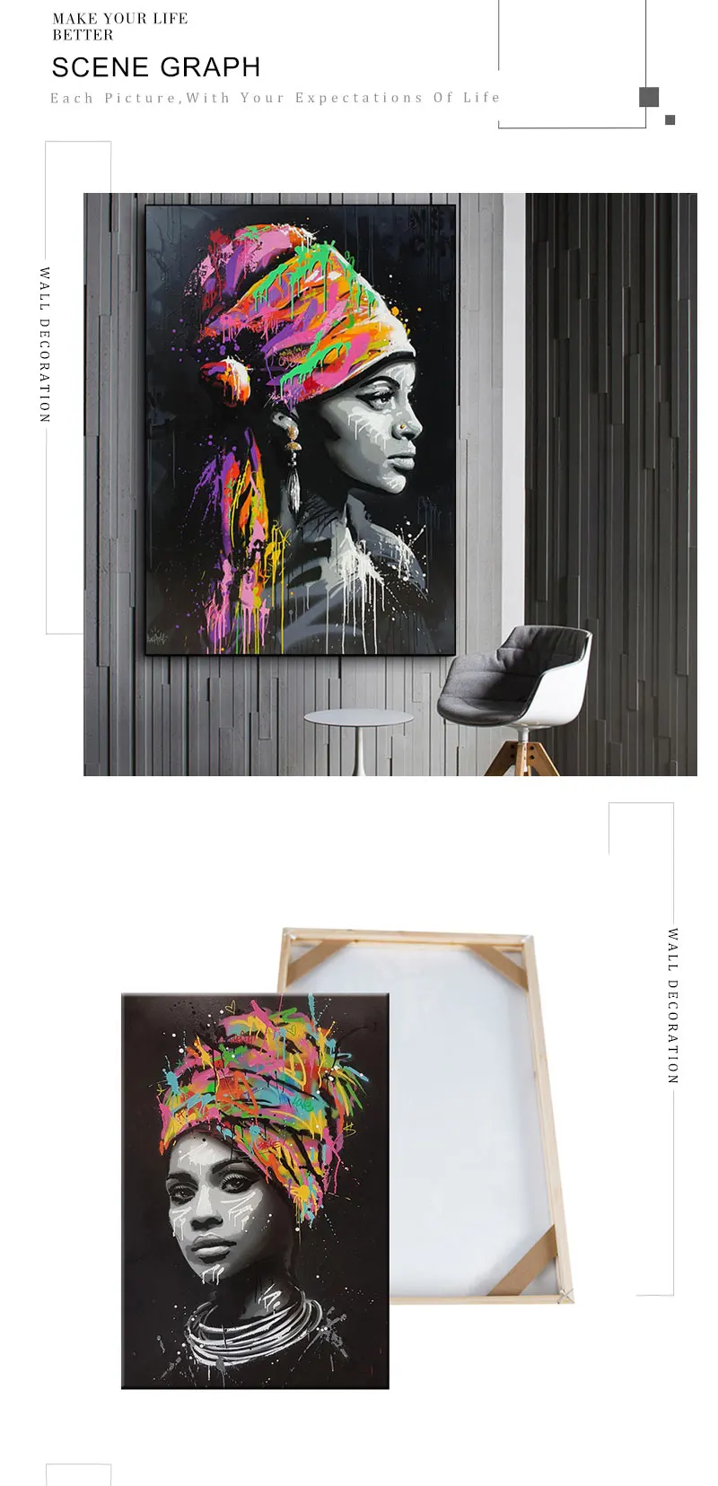 Abstract Black Colorful Graffiti African Woman Canvas Posters and Prints Custom Art Figure Picture Wall Painting for Living Room