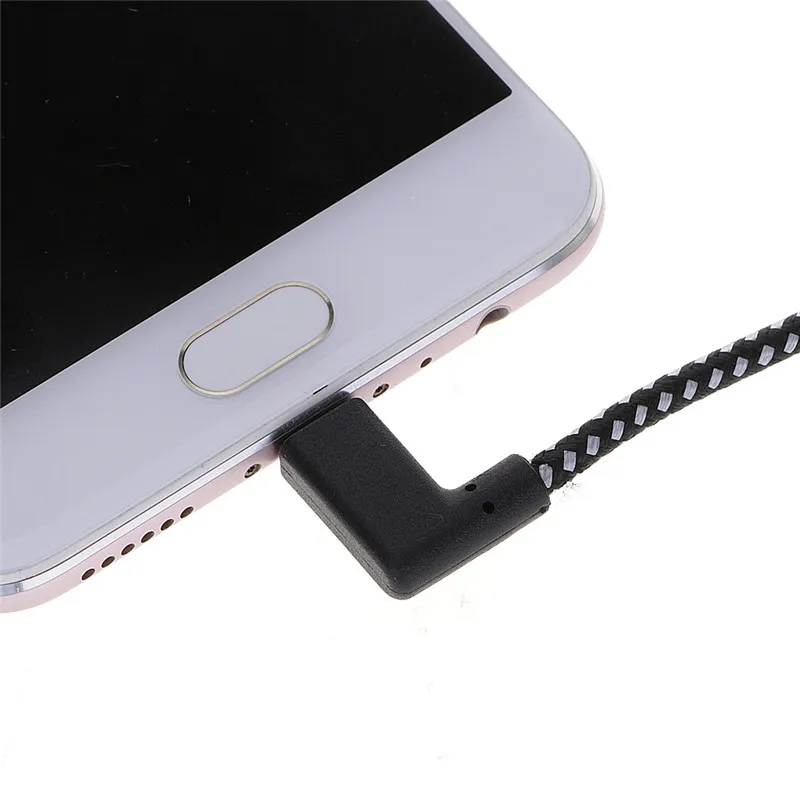 90 градусов Micro USB кабель для быстрой зарядки Quick Charge 3,0 нейлоновая оплетка type C кабель передачи данных и синхронизации для samsung Xiao