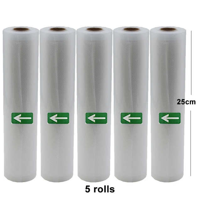 25CMx5ROLLS 5 рулонов/лот Кухня Еда Вакуумный пакет для хранения пакеты для вакуумного упаковщика сумка Еда мешки для упаковки 28/25/20/15/12 см* 500 см - Color: 25CMx5ROLLS