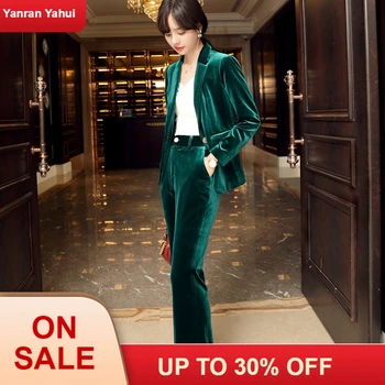 

Green velvet suit women's autumn new fashion Korean version long sleeve suit women's leisure work suit pants plus size