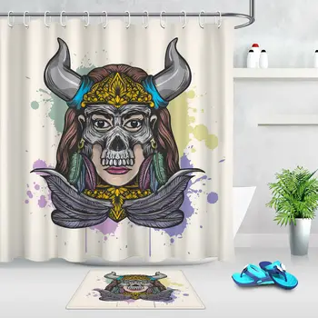 

Bohemian Girl Beast Mask Shower Curtain Set Bathroom Fabric Bath Curtains Hooks
