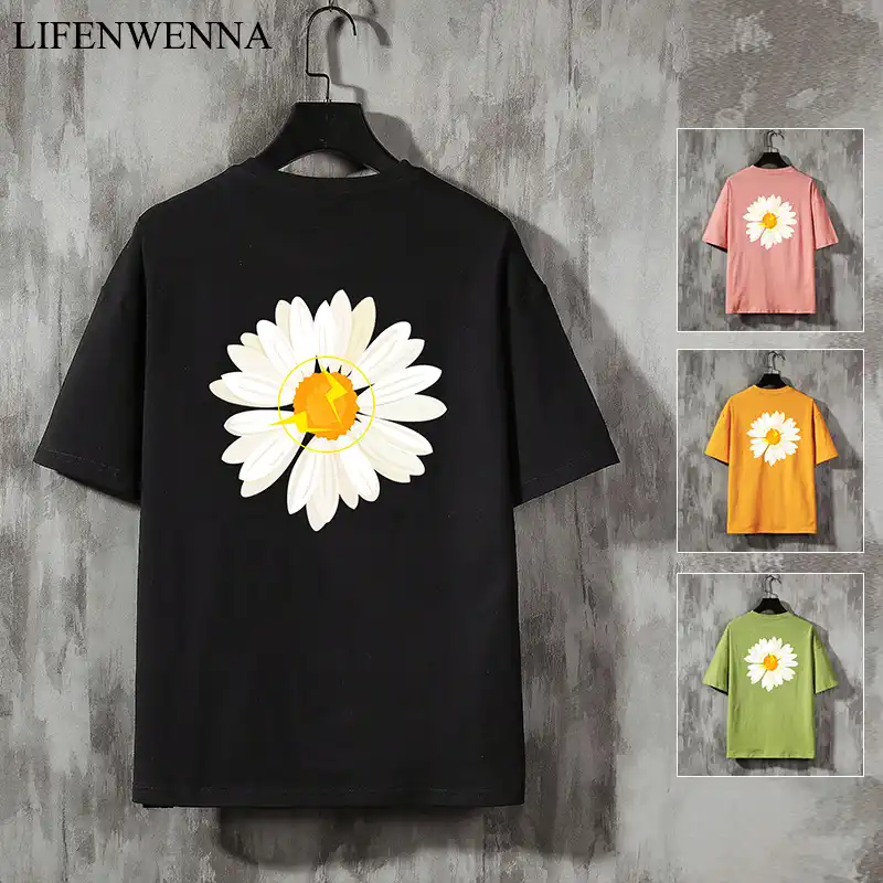 Lifenwenna ヒップホップファッション夏 Tシャツ男性原宿デイジーの花プリント Tシャツカジュアルストリート半袖トップス Tシャツ男性 T Shirts Aliexpress