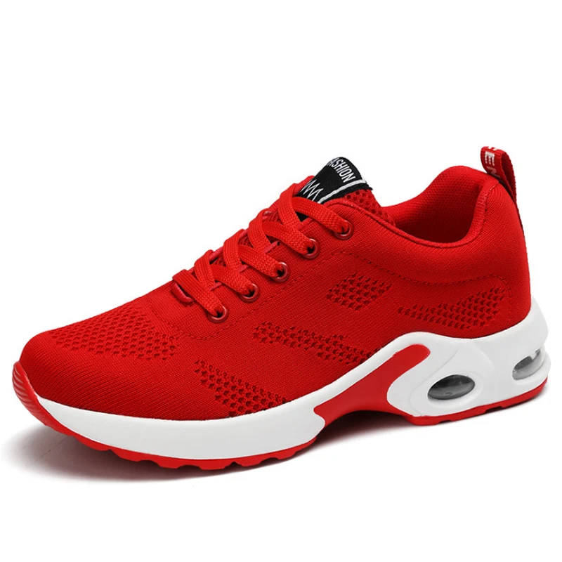 Модные женские легкие кроссовки, обувь для бега, уличная спортивная обувь, дышащая сетка, удобная обувь для бега, на воздушной подушке, на шнуровке - Цвет: Красный