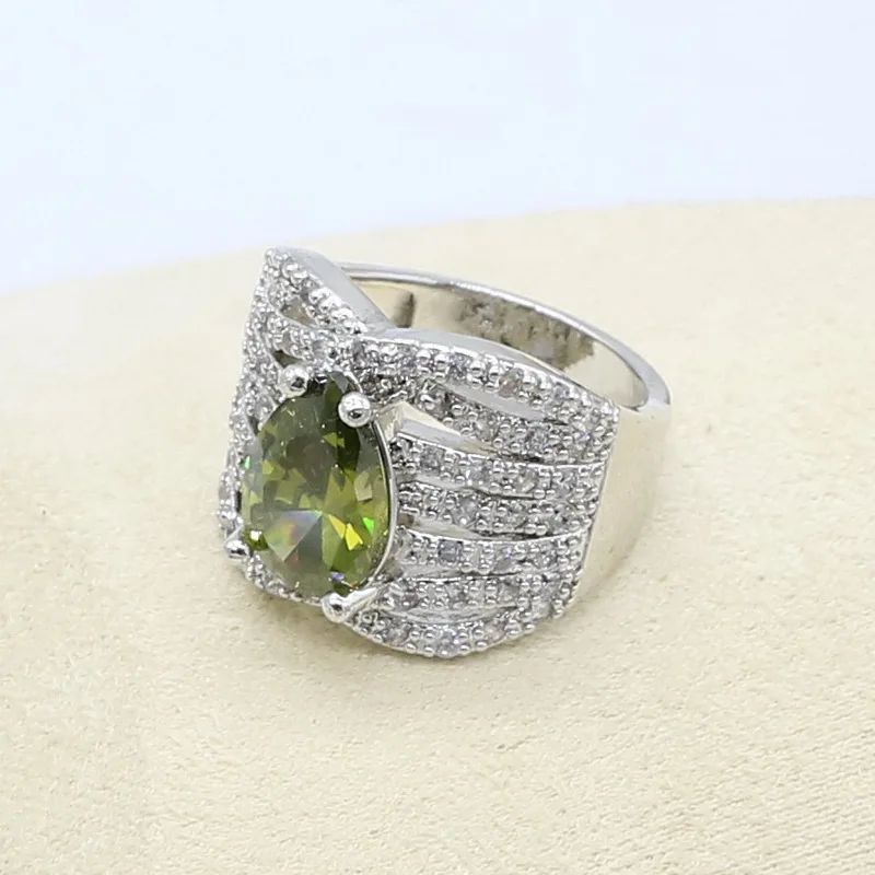 Оливковый зеленый Цирконий 925 пробы серебра набор украшений для женщин с браслет серьги ожерелье кулон кольцо подарок на день рождения