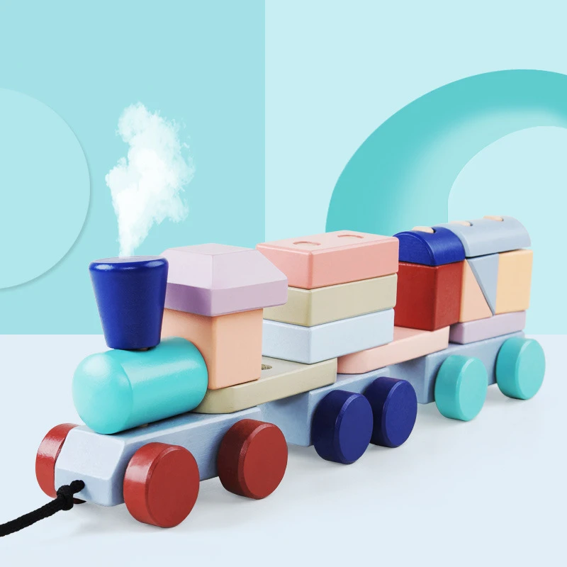

Baby Cars Kids Trailer Wooden Train Vehicle Blocks Geometry/Colour congnitive Children Educational Toys Boys
