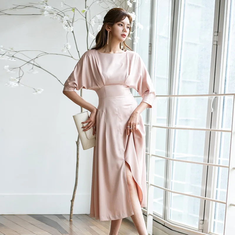 

2019 New Style Korean-style WOMEN'S Wear Autumn And Winter New Style Elegant Slimming Mid-length Dress Network