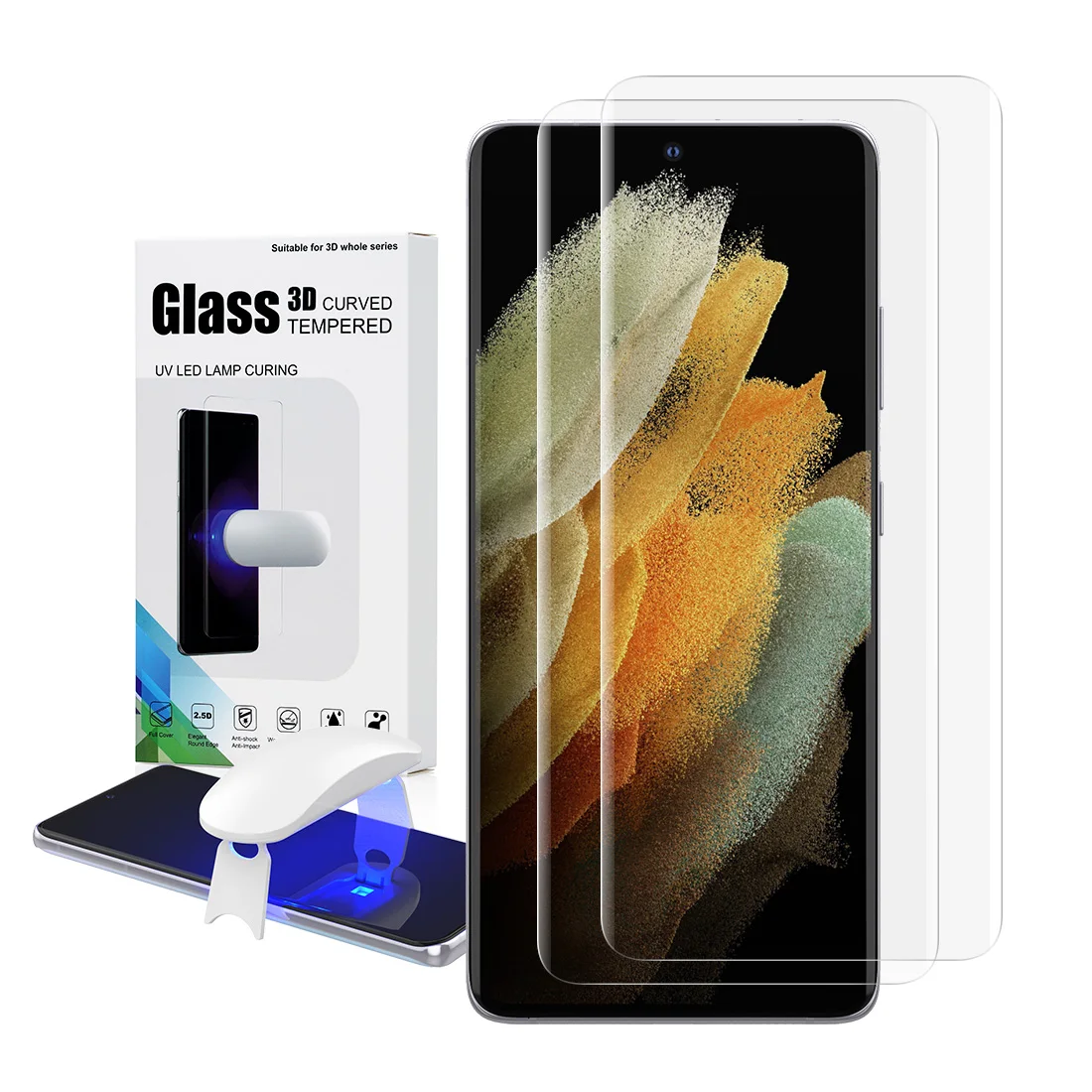 Screen Protector for Samsung Galaxy S21 S21+ S1Ultra 5G Tempered Glass Full Cover 3D Curved UV Glass Fingerprint Unlock Film