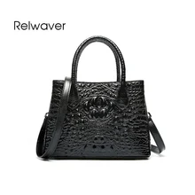 Женская сумка из натуральной кожи с крокодиловым узором, Воловья кожа, черная сумка-тоут с верхней ручкой, Женская деловая сумка через плечо houlder