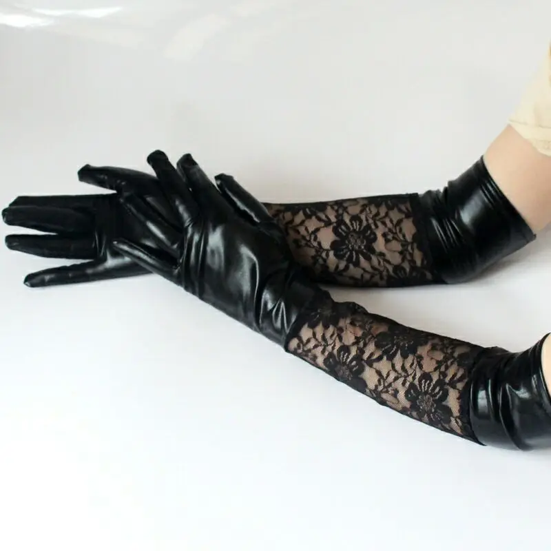 

2020 Women Fashion Gloves Black Long Leather Gloves 45cm Women's Mittens Winter Ladies Leather Gloves