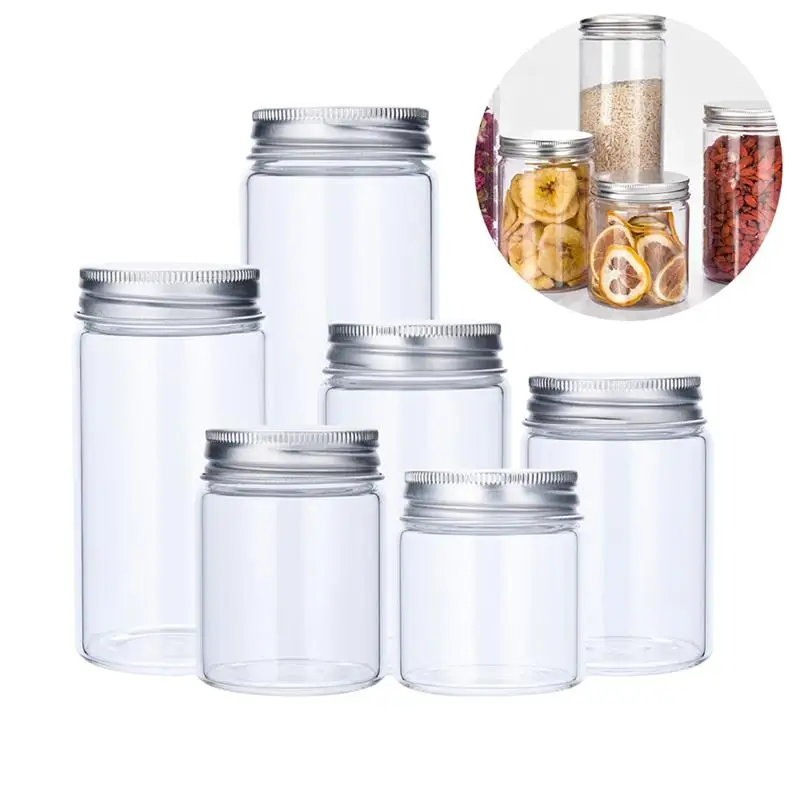

6Pcs Kitchen Food Storage Containers Useful Candy Jar Grain Cans Aluminum Screw-On Lids Storage Holder (Golden/Sliver)