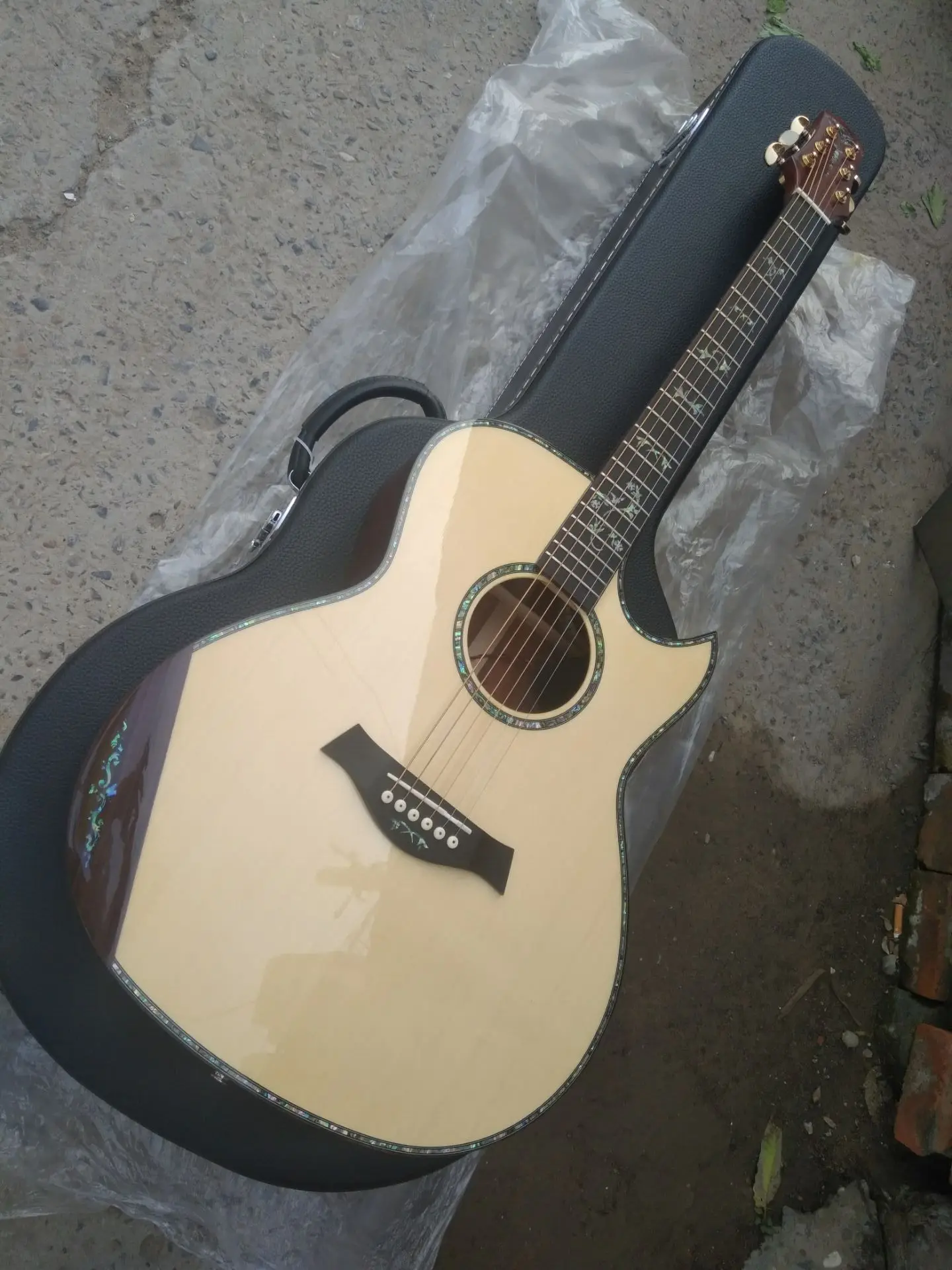 free shipping handmade guitar AAAA all solid wood customize cocobolo single cut design acoustic electric | Спорт и развлечения