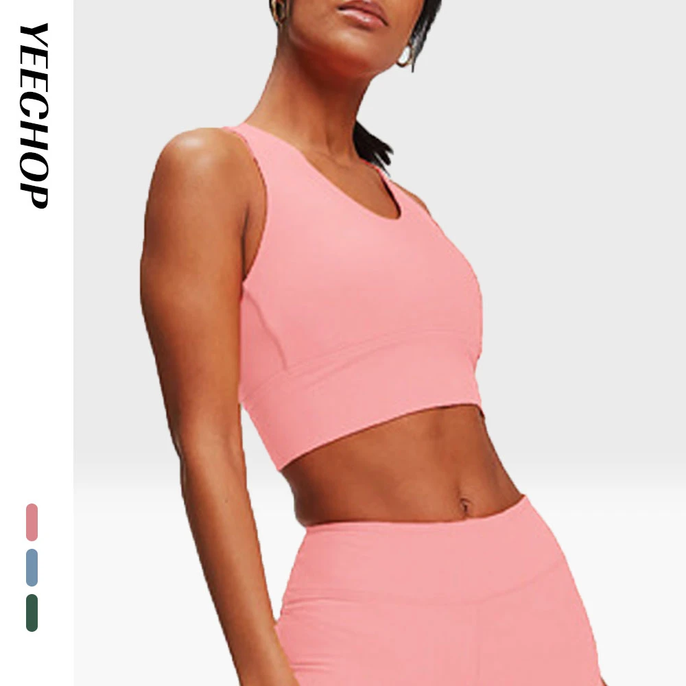 

Yeechop Sport Bra High Impact Seamless Training Solid Running Workout Top Fitness Padded Cross Back Gym Seamless Sports Bra